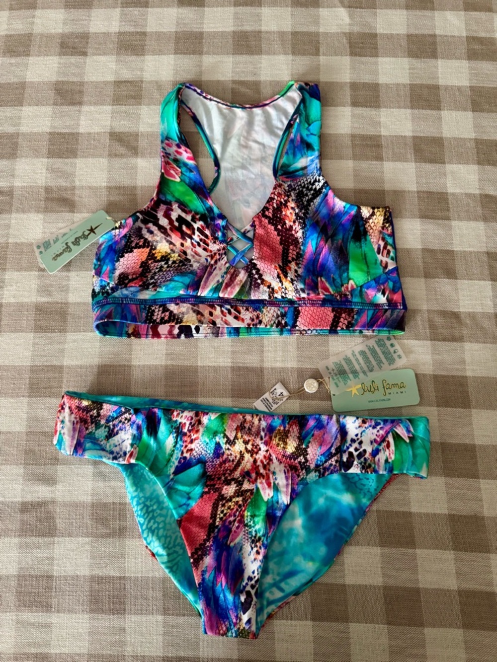 Luli Fama Gorgeous Chaos Two-Piece Swim Set NWT